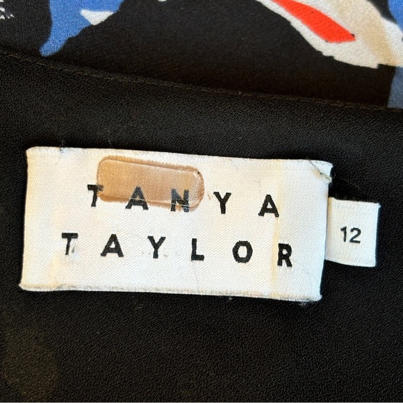 Tanya Taylor Orla Blue Black Red Flora One Shoulder Silk Ruffle Top Size 12 - Picture 12 of 12